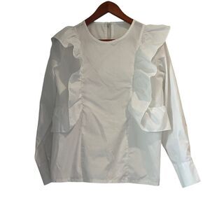 Women's Classic White Ruffle Long Sleeve Blouse